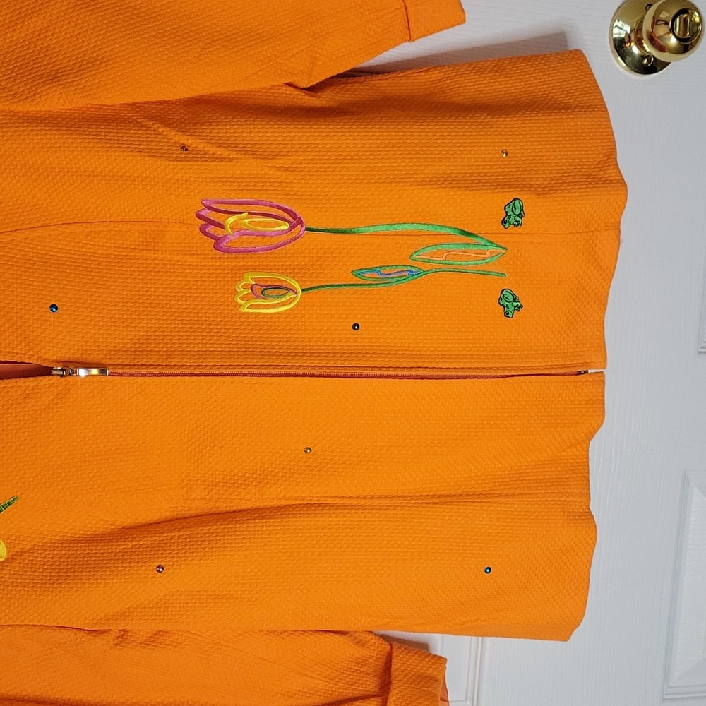 Focus 2000 Orange Jacket 14 Beaded Dragon Fly Floral - Picture 5 of 9